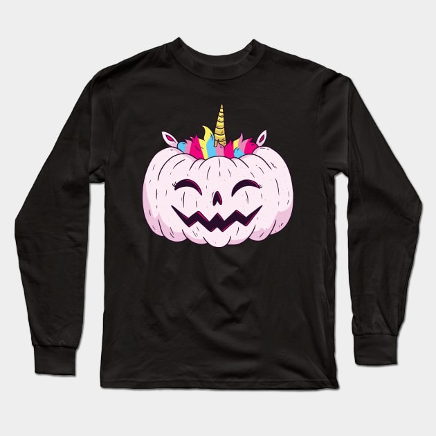 halloween UNICORN PUMPKIN funny Long Sleeve T-Shirt by Midoart